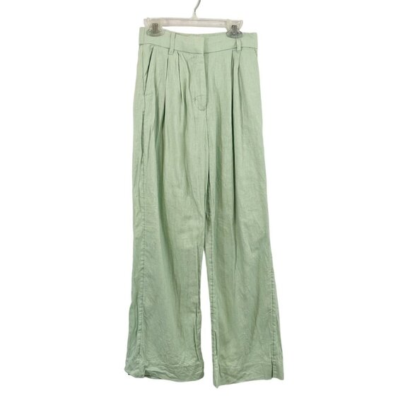 Abercrombie & Fitch Green High Rise Pleat Front Wide Leg Linen Pants Size XS - Picture 1 of 8